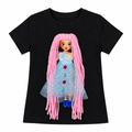 Blue Dress Pink Hair Doll T-Shirt - Black